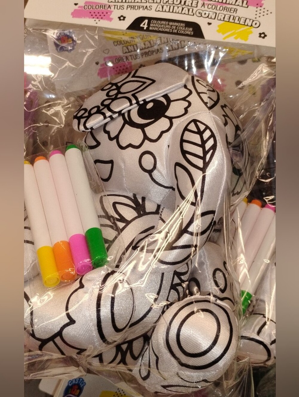 Color-Your-Own Plush Elephant Toy - Silver/Black 3 for $25